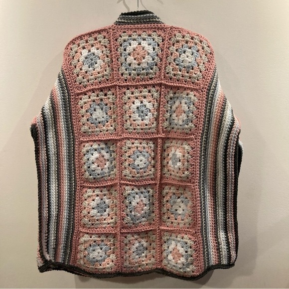 HANDMADE  Sz L-XL Granny Square Motif Oversized Open Front Cardigan - Picture 6 of 6
